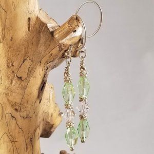 Pale Green & Clear Swarovski & Sterling Earrings